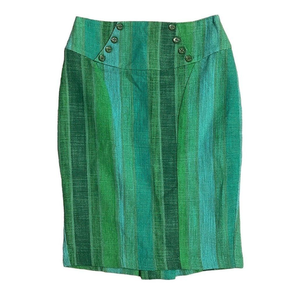 Anthropolgie Eva Franco 0 Green Tweed Pencil Skirt Button Retro Pinup Rockabilly
